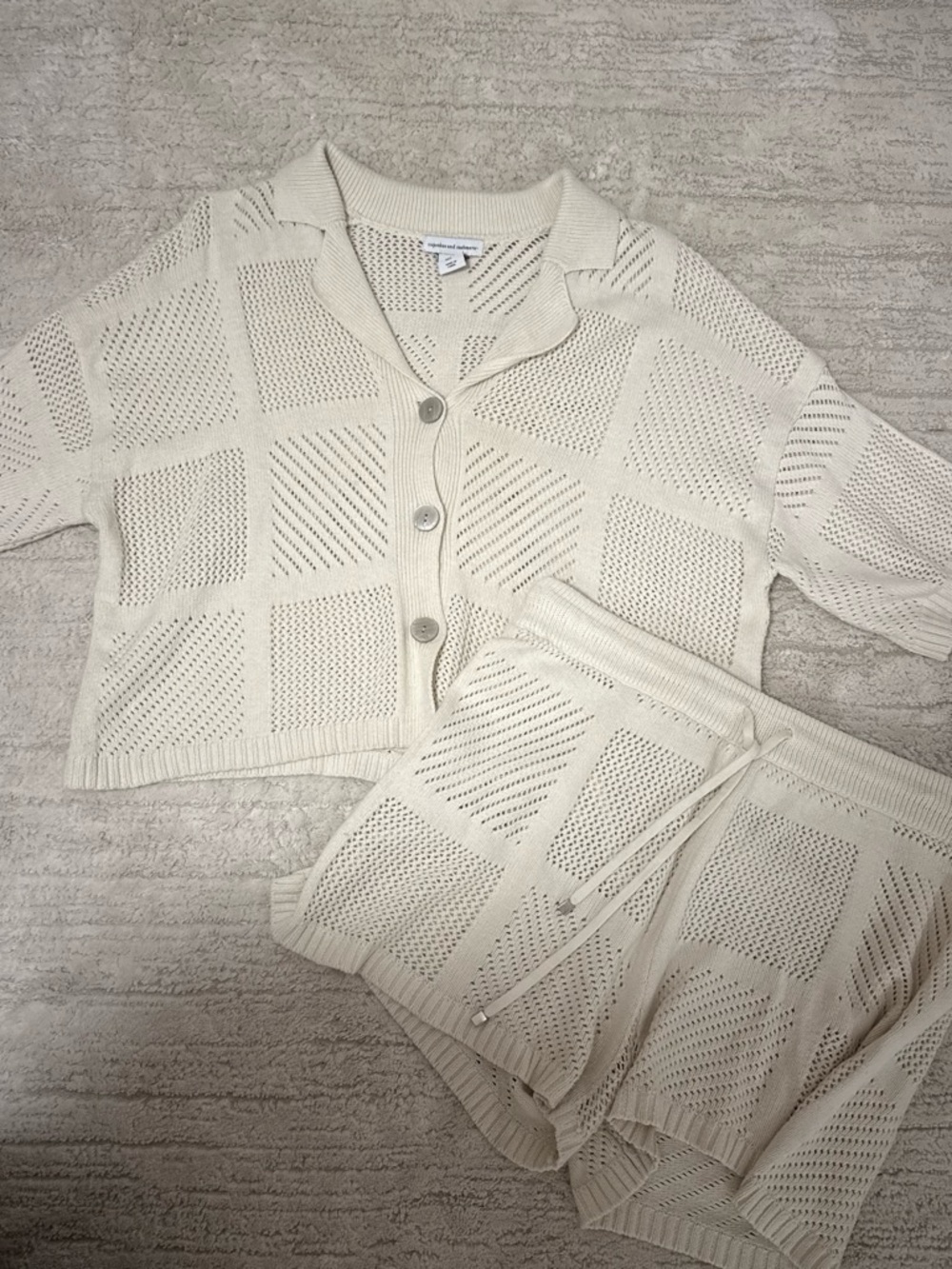 cupcakes & cashmere Open-Knit Ivory Button Cardigan